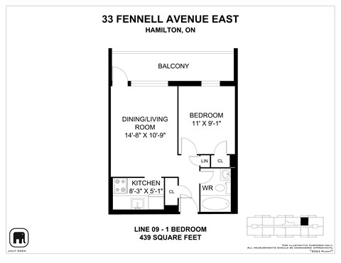 Floor plan for studio, 1 bath, 439 sqft